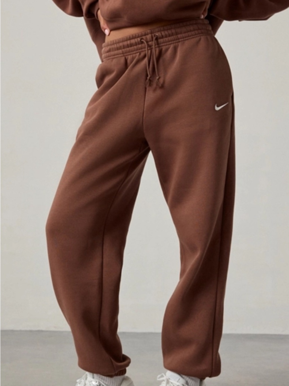 Nike Sportswear Brown High Waisted Fleece Joggers Drawstring Tie Sweats Size XS